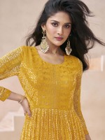 Mustard Real Georgette Anarkali Gown